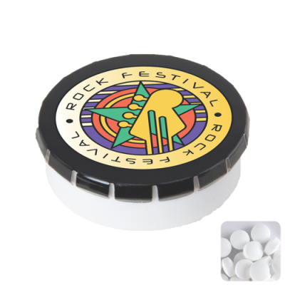 ROUND CLICK PLASTIC POT with Sugar Free Mints in Black