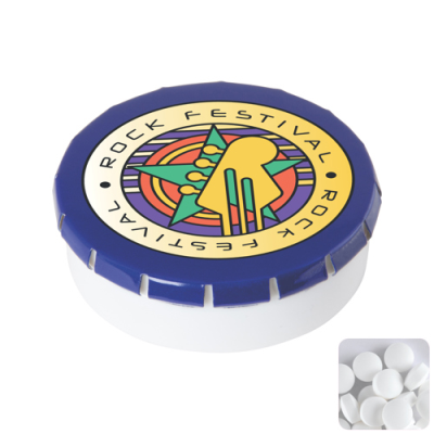 ROUND CLICK PLASTIC POT with Sugar Free Mints in Blue