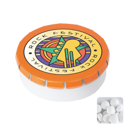 ROUND CLICK PLASTIC POT with Sugar Free Mints in Orange