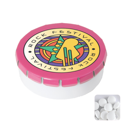 ROUND CLICK PLASTIC POT with Sugar Free Mints in Pink