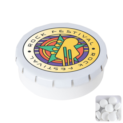 ROUND CLICK PLASTIC POT with Sugar Free Mints in White