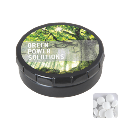 ROUND CLICK TIN with Dextrose Mints in Black