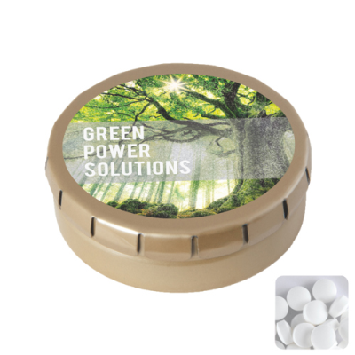 ROUND CLICK TIN with Dextrose Mints in Gold