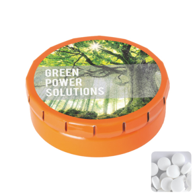 ROUND CLICK TIN with Dextrose Mints in Orange