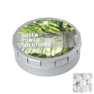 ROUND CLICK TIN with Dextrose Mints in Pale Grey