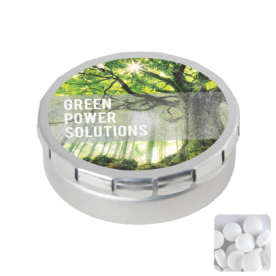 ROUND CLICK TIN with Dextrose Mints in Silver