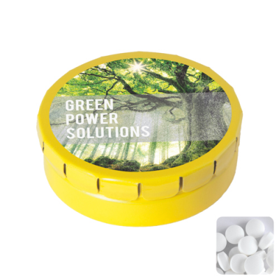 ROUND CLICK TIN with Dextrose Mints in Yellow