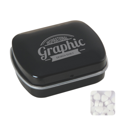 SMALL FLAT HINGED TIN with Sugar Free Mints in Black