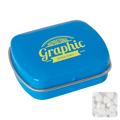 SMALL FLAT HINGED TIN with Sugar Free Mints in Light Blue