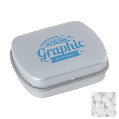 SMALL FLAT HINGED TIN with Sugar Free Mints in Pale Grey