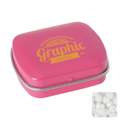 SMALL FLAT HINGED TIN with Sugar Free Mints in Pink