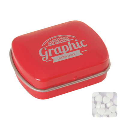 SMALL FLAT HINGED TIN with Sugar Free Mints in Red