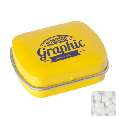 SMALL FLAT HINGED TIN with Sugar Free Mints in Yellow