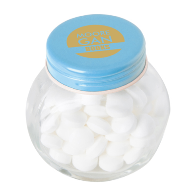 SMALL GLASS JAR with Mints with Dextrose Mints in Light Blue