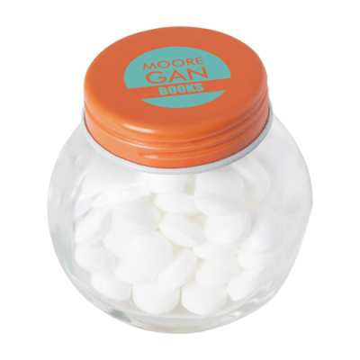 SMALL GLASS JAR with Mints with Dextrose Mints in Orange