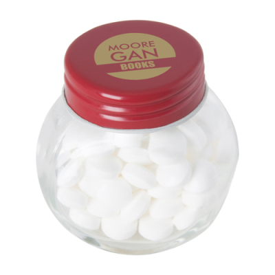 SMALL GLASS JAR with Mints with Dextrose Mints in Red