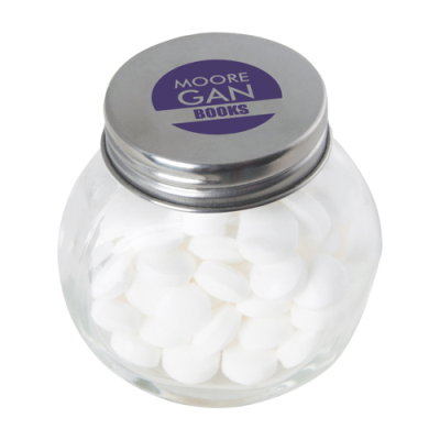 SMALL GLASS JAR with Mints with Dextrose Mints in Silver