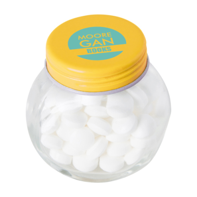 SMALL GLASS JAR with Mints with Dextrose Mints in Yellow