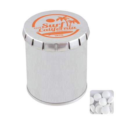 TALL ROUND CLICK TIN with Dextrose Mints in Silver