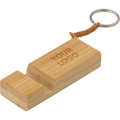 BAMBOO KEYRING CHAIN PHONE STAND in Bamboo