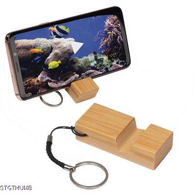 KEYRING CHAIN with Mobile Stand Made From Bamboo in Beige