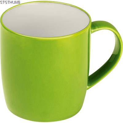 CERAMIC POTTERY CUP, WHITE INSIDE AND COLOUR OUTSIDE in Apple Green