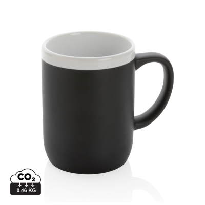 CERAMIC POTTERY MUG with White Rim 300Ml in Black, White