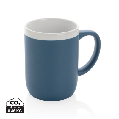 CERAMIC POTTERY MUG with White Rim 300Ml in Blue, White