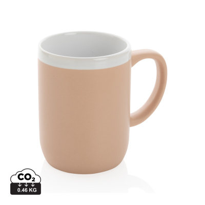 CERAMIC POTTERY MUG with White Rim 300Ml in Brown, White