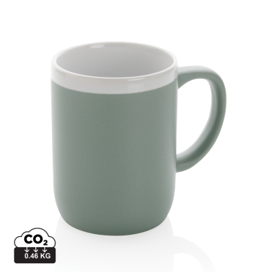 CERAMIC POTTERY MUG with White Rim 300Ml in Green, White