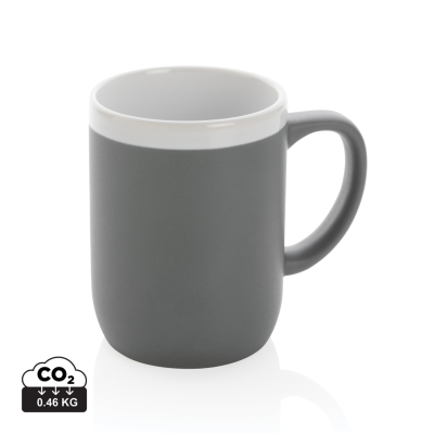 CERAMIC POTTERY MUG with White Rim 300Ml in Grey, White