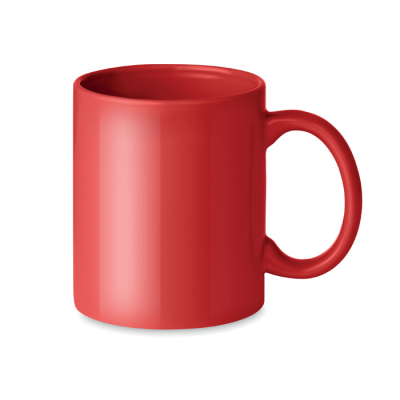 COLOUR CERAMIC POTTERY MUG 300ML in Red