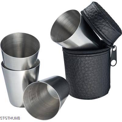 FOUR STAINLESS STEEL METAL CUP in Black Case