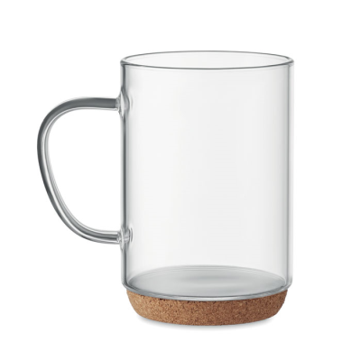 GLASS MUG 400ML with Cork Base in White