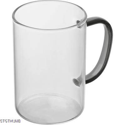 GLASS MUG with Colour Handle in Black