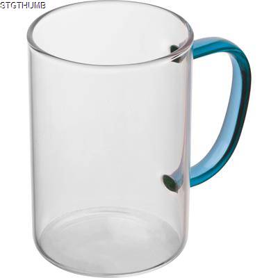 GLASS MUG with Colour Handle in Blue