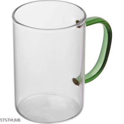 GLASS MUG with Colour Handle in Green