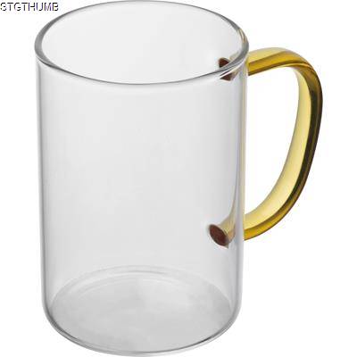 GLASS MUG with Colour Handle in Yellow