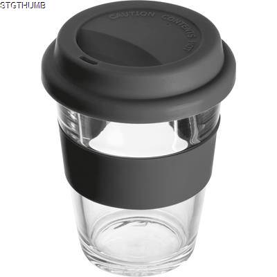 GLASS MUG with Silicon Sleeve & Lid in Black