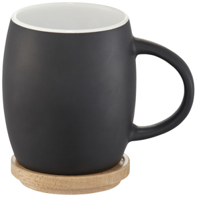 HEARTH 400 ML CERAMIC POTTERY MUG with Wood Coaster in Solid Black & White