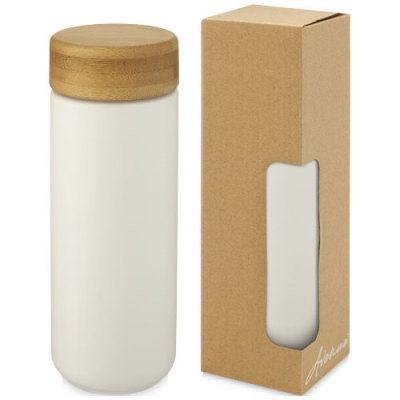 LUMI 300 ML CERAMIC POTTERY TUMBLER with Bamboo Lid in White