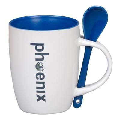 MUG & SPOON CERAMIC POTTERY MUG in White & Reflex Blue