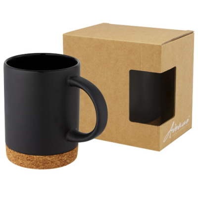 NEIVA 425 ML CERAMIC POTTERY MUG with Cork Base in Solid Black