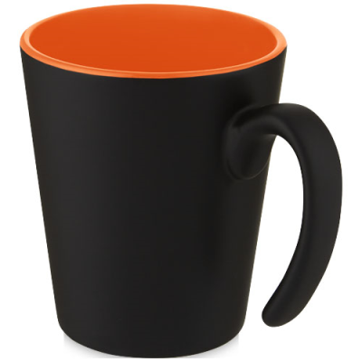 OLI 360 ML CERAMIC POTTERY MUG with Handle in Orange & Solid Black