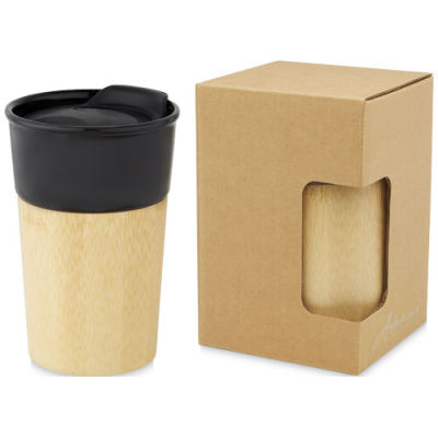 PEREIRA 320 ML PORCELAIN MUG with Bamboo Outer Wall in Shiny Black