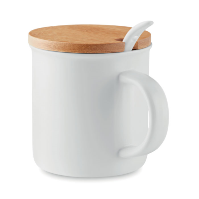 PORCELAIN MUG with Spoon in White