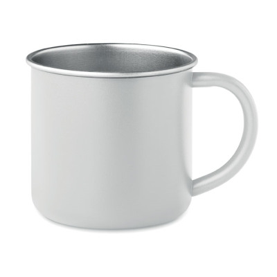 RECYCLED STAINLESS STEEL METAL MUG in White