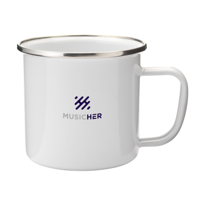 RETRO SILVER ENAMEL MUG 350 ML in White & Silver