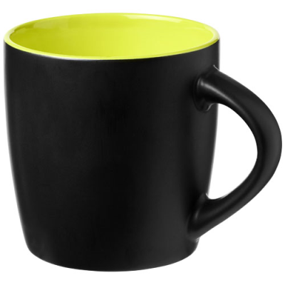 RIVIERA 340 ML CERAMIC POTTERY MUG in Solid Black & Lime