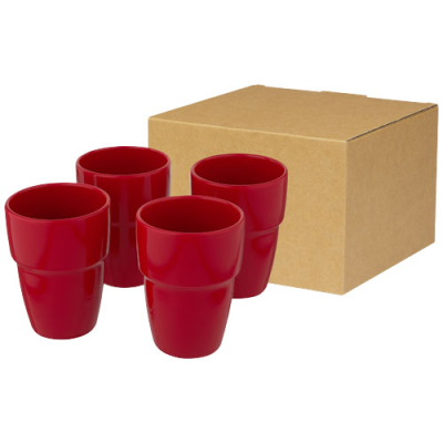 STAKI 4-PIECE 280 ML STACKABLE MUG GIFT SET in Red